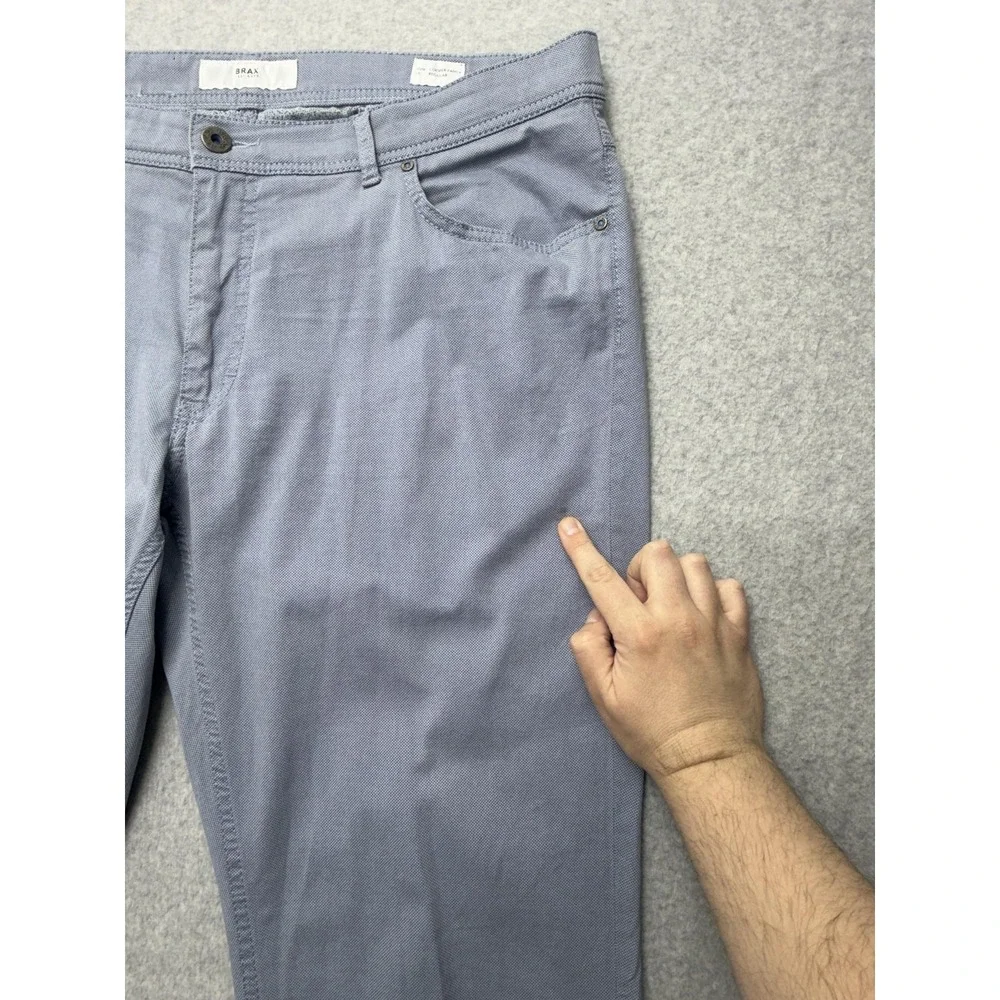 Brax Pants Mens 36x32 Light Blue Gray Cooper Fancy Regular Fit Micro Print Chino